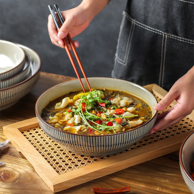 几物森林 陶瓷汤碗家用大碗盛汤毛血旺专用汤盆水煮鱼酸菜鱼大盆碗龙虾盆 蓝韵9寸酸菜鱼大汤碗