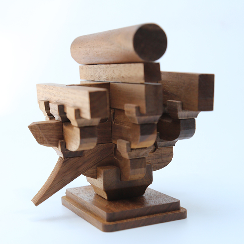 建筑抖供积木 中国古建筑千年榫卯宋式斗拱营造积木模型黑胡桃实木