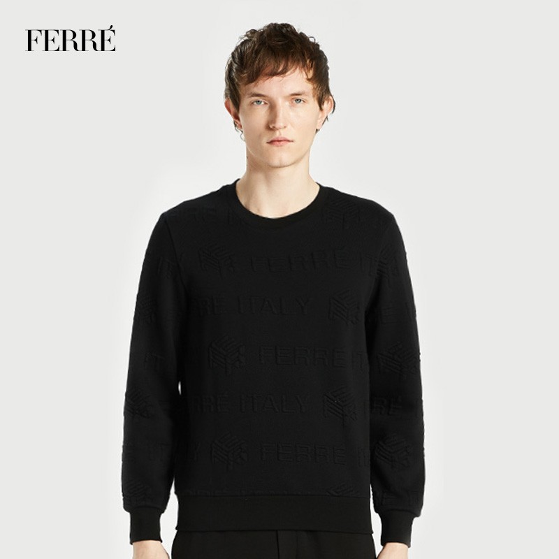 ferre费雷奢侈品男装秋季新品时尚经典纯色圆领长袖卫衣外套男宽松