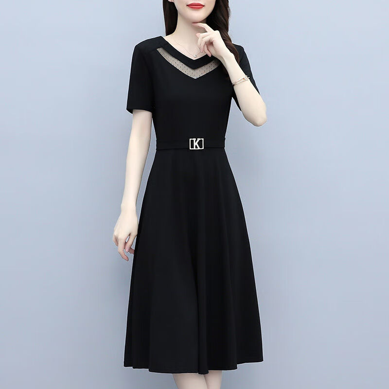 黑色>礼服裙女遮肚子显瘦时尚女装春秋夏装新款女装 m 建议90-105斤>