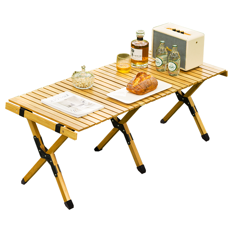 木马人户外桌子便携式可折叠蛋卷桌野餐桌露营聚会装备野营野炊休闲实木自驾游野外车载桌原木桌 【加厚纯竹】原色60长(配收纳包)