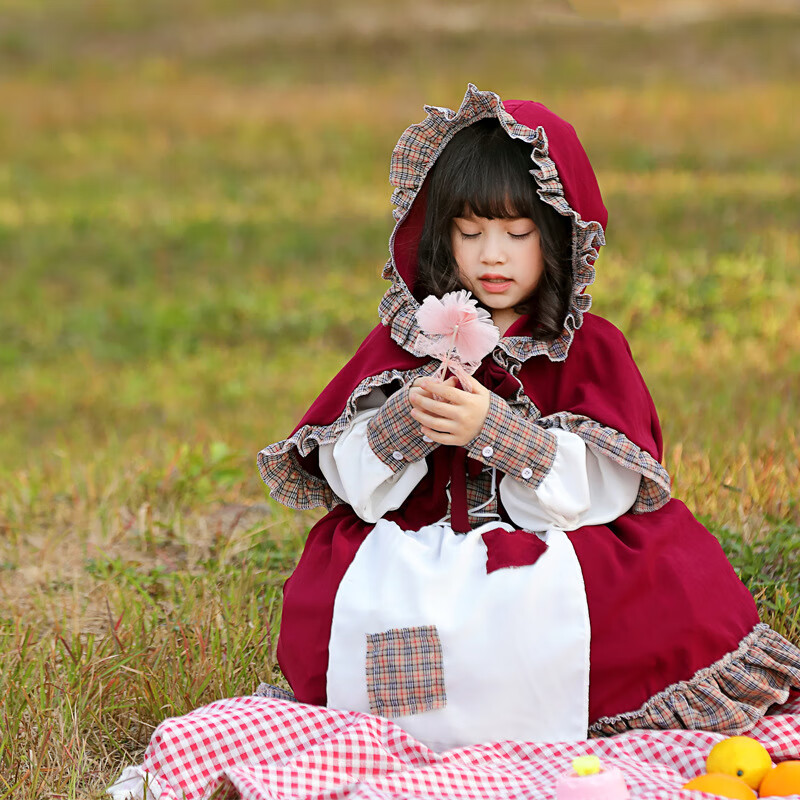 万圣节cosplay子服装 格林童话故事补丁农场小红帽角色扮演服装 儿童