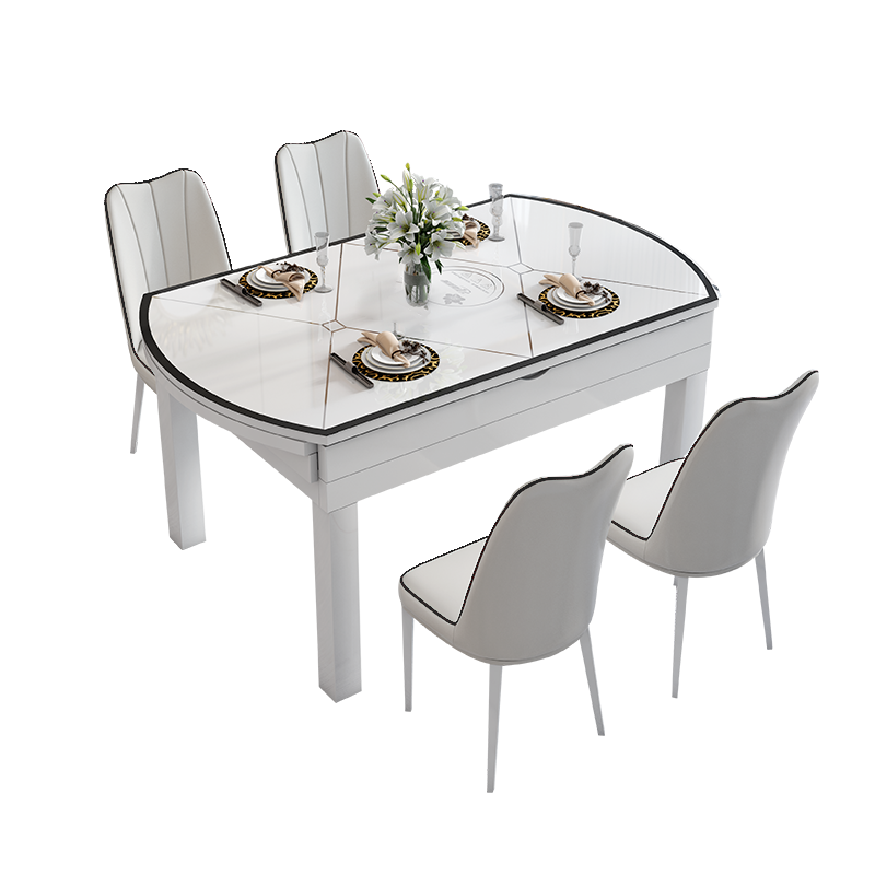 【京选优品】华恺之星餐桌餐桌椅组合带电磁炉家用实木腿可伸缩折叠中式饭桌跳台方圆桌子 1.35米白色 格调白【一桌八椅】【升级款带电磁炉】【凤尾椅】