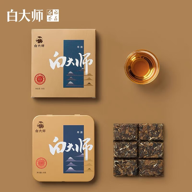 白大師尊享系列福鼎高山老白茶經(jīng)典小方片2015-2017年壽眉禮盒緊壓茶葉 2018年壽眉方片120g
