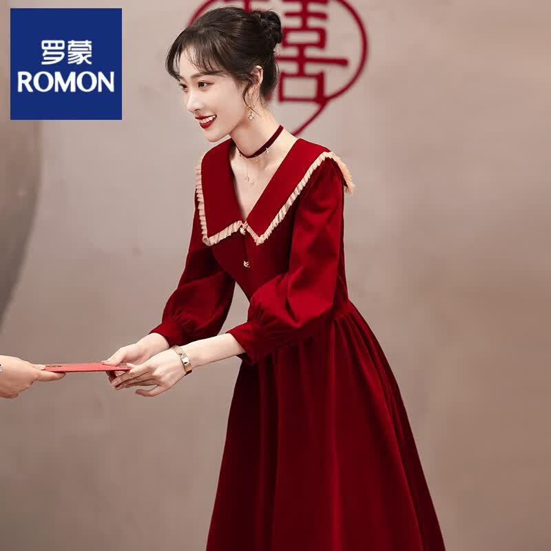 罗蒙敬酒服新娘冬平时可穿大码孕妇遮肚子小个子订婚红小礼服连衣裙 酒红色 L使用感如何?