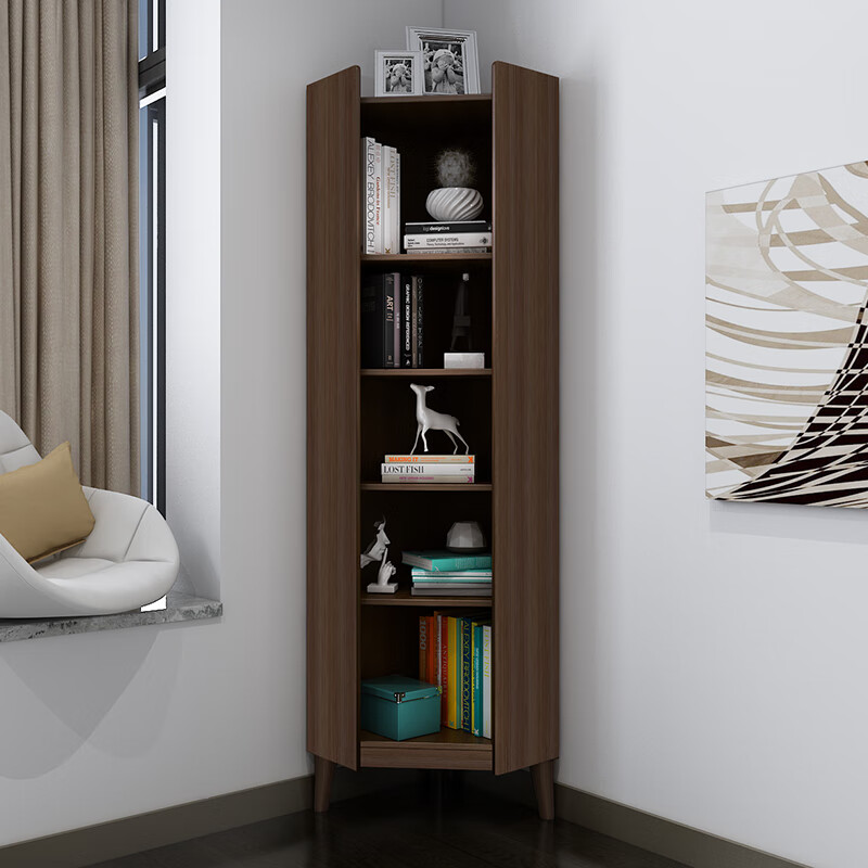 楹钰全实木拐角书架落地现代简约角柜客厅转角书柜置物架多层收纳架