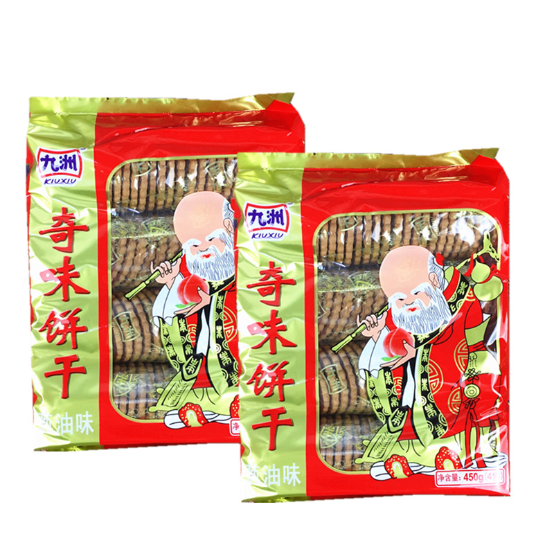 九洲(kiuxiu)8090后童年记忆奇味葱油饼干老人头饼干九州寿星饼干奇味