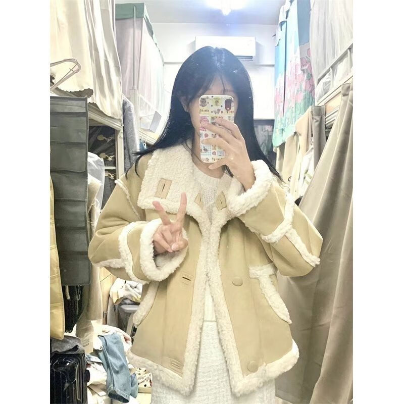 苓影苓影 新款秋冬季女短外套百搭白色加绒加厚ins