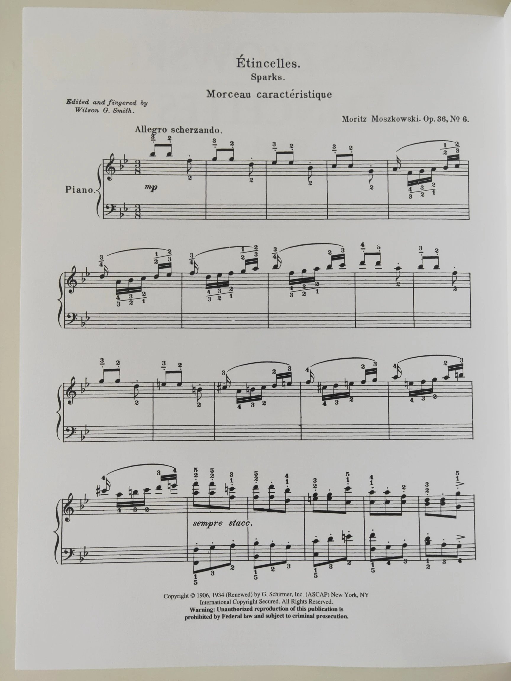 莫什科夫斯基 火花 op36 nos6 钢琴独奏 希尔默原版乐谱书 moszkowski