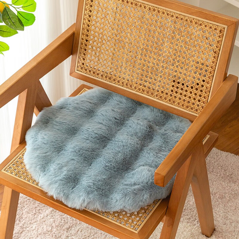 同依兔毛绒保暖坐垫冬季椅子垫办公室久坐屁垫餐椅凳子垫屁股座垫椅垫 圆形-兔兔绒天蓝【可拆洗】 40*40cm中号