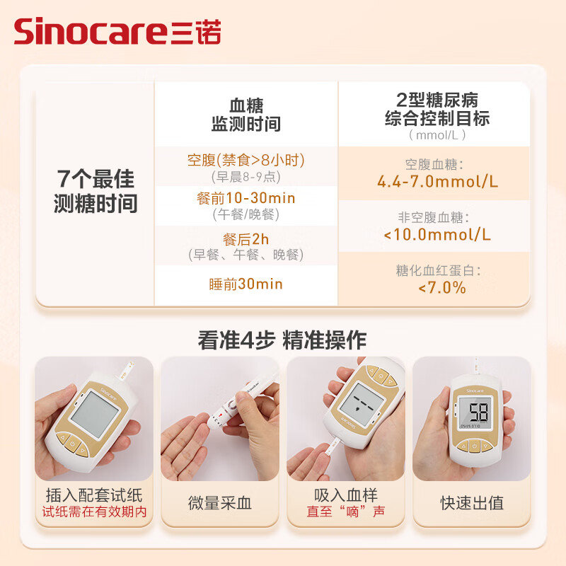 三诺血糖仪试纸  金试条测糖快准稳 适用于金稳型 200支试纸+200支采血针（不含仪器）