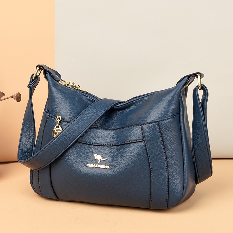 玫瑰袋鼠专柜品牌真皮斜挎包包女士2025七夕送妈妈礼物软皮包大容量牛皮包 紫色