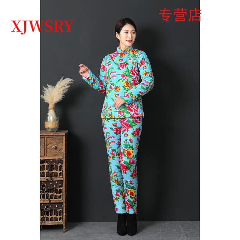 加厚高个子纯棉花大花修身斜襟棉袄立领盘扣大襟棉服东北大花袄花棉袄