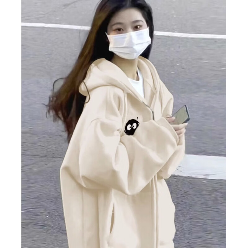 風采兔 卫衣女春秋款2023新款美式复古oversize连帽慵懒风上衣开衫外套 杏色【加绒款】 M怎么样,好用不?