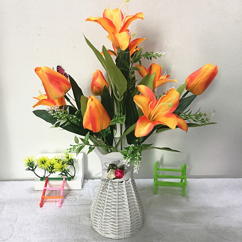 【直发】花仿真花假花百合郁金香组合花搭配花瓶家居客厅餐桌装饰花