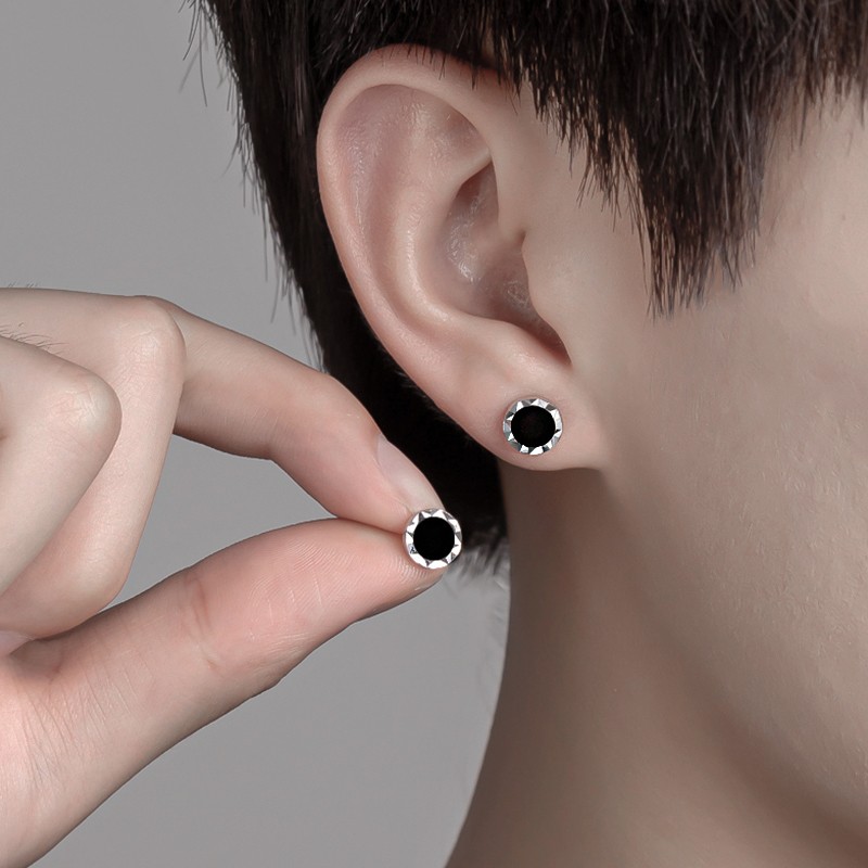 裴姣 黑曜石耳钉男潮韩版男生耳钉单只黑玛瑙学生耳钉网红耳饰 耳饰