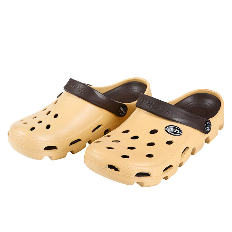 回力洞洞鞋凉鞋男女纯色洞洞鞋度假休闲两穿户外舒适软底透气凉拖鞋 卡其 44