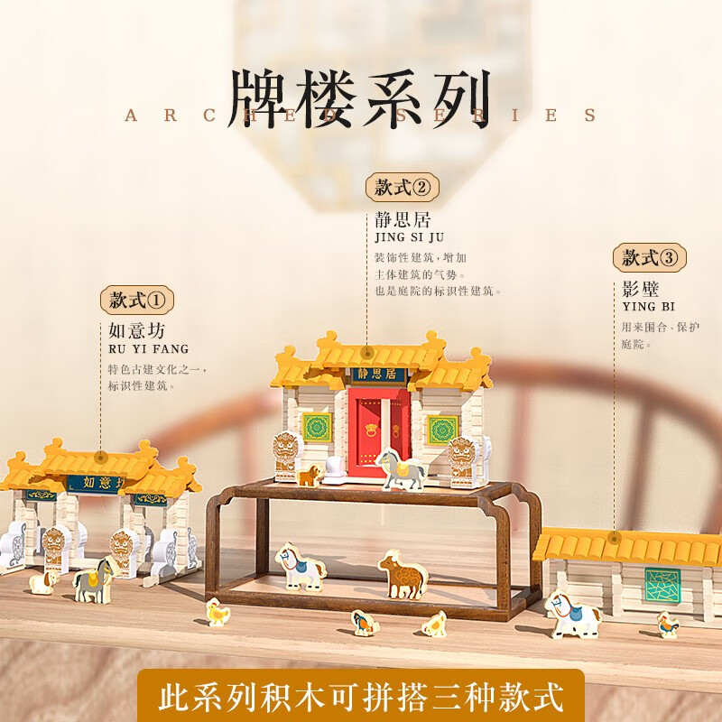 拼搭玩具古代榫卯积木手工diy建筑小屋 【国潮积木】榫卯积木—牌楼