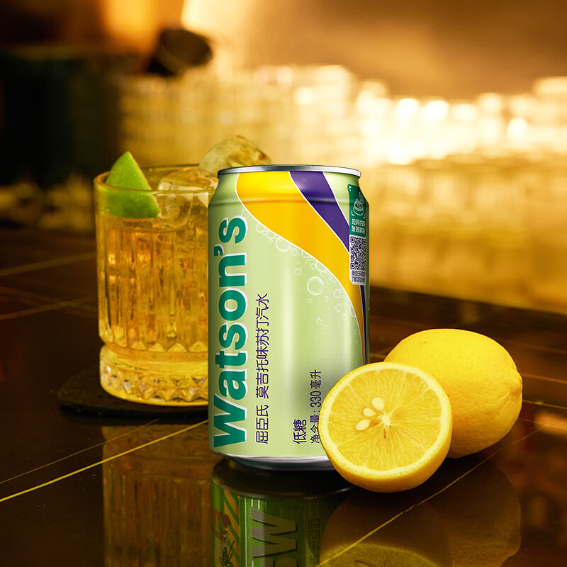 屈臣氏watsons苏打汽水莫吉托味低糖0脂无酒精气泡饮料调酒推荐330ml