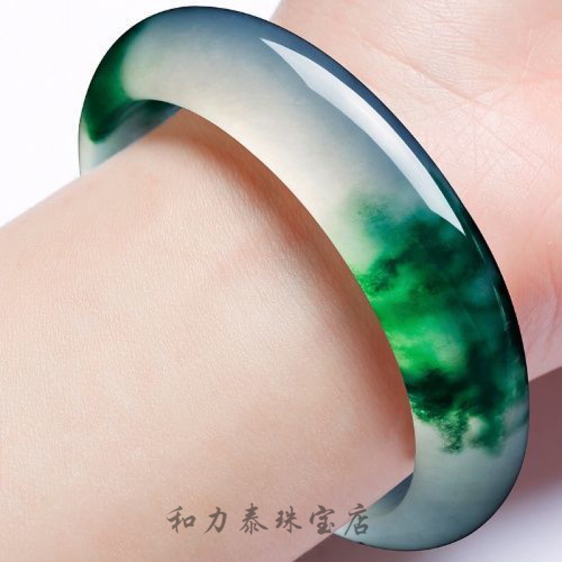 天然缅甸冰种飘花翡翠色玉手镯女款特a级玉石玉镯子带七夕情人节礼物飘花62适合130 140斤高档款 带质检