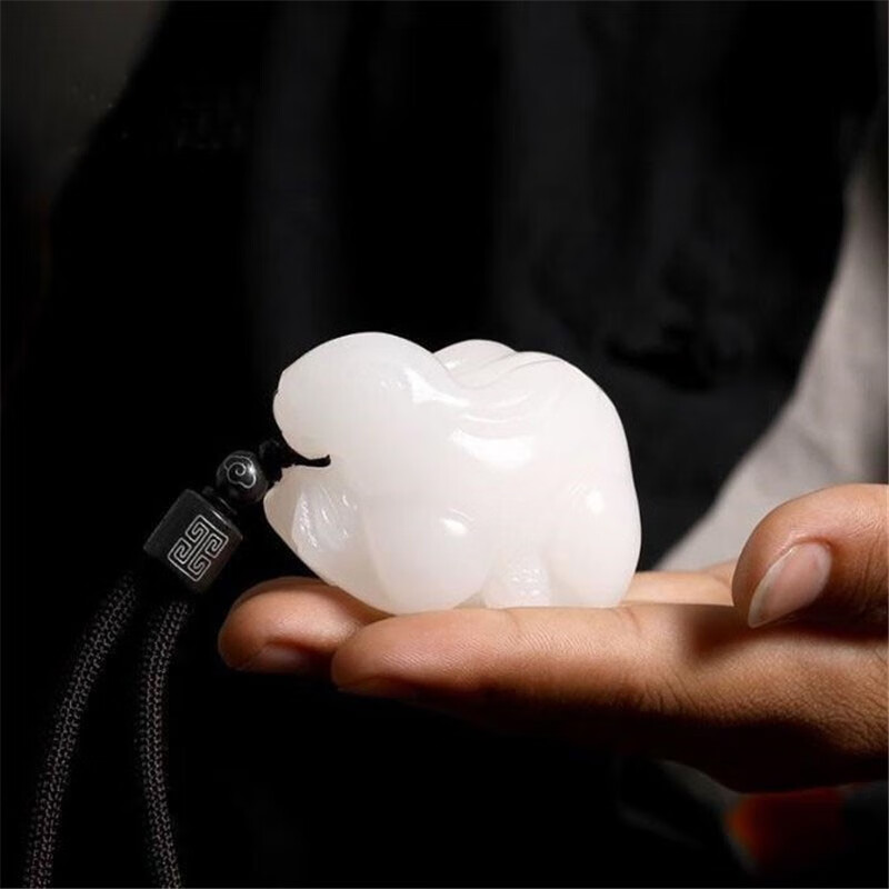 享耀 阿富汗玉碳酸盐质玉石十二生肖玉兔子手把件手玩件小摆件把玩件