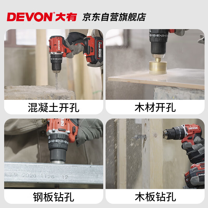 大有（Devon）20V无刷电动充电手电钻锂电钻两用冲击钻混凝土DID201单电4.0标充