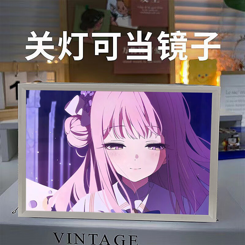 沐瑾蔚蓝档案周边碧蓝档案灯光画镜子白子爱丽丝梓摆件氛围小夜灯礼物 圣园未花 白框【21*17cm】插电款