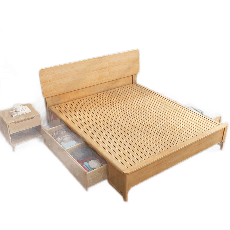 现代简约1.8米收纳储物实木床北欧1.5米小户型酒店公寓出租房床 框架结构单床 1.5*2.0米