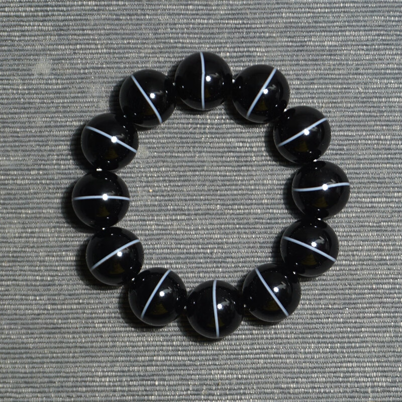 沃韵天然一线药师玛瑙手串 黑白线天珠圆珠手链 缠丝佛珠男士20mm