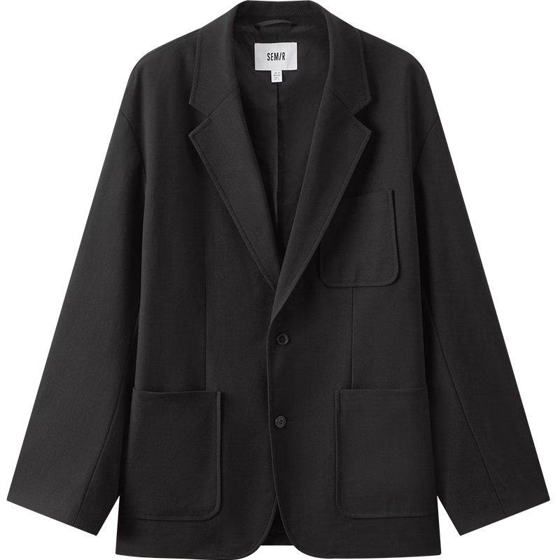 森馬（Semir）休閑西服男黑色西裝通勤易打理百搭2025春季外套寬松109125111101