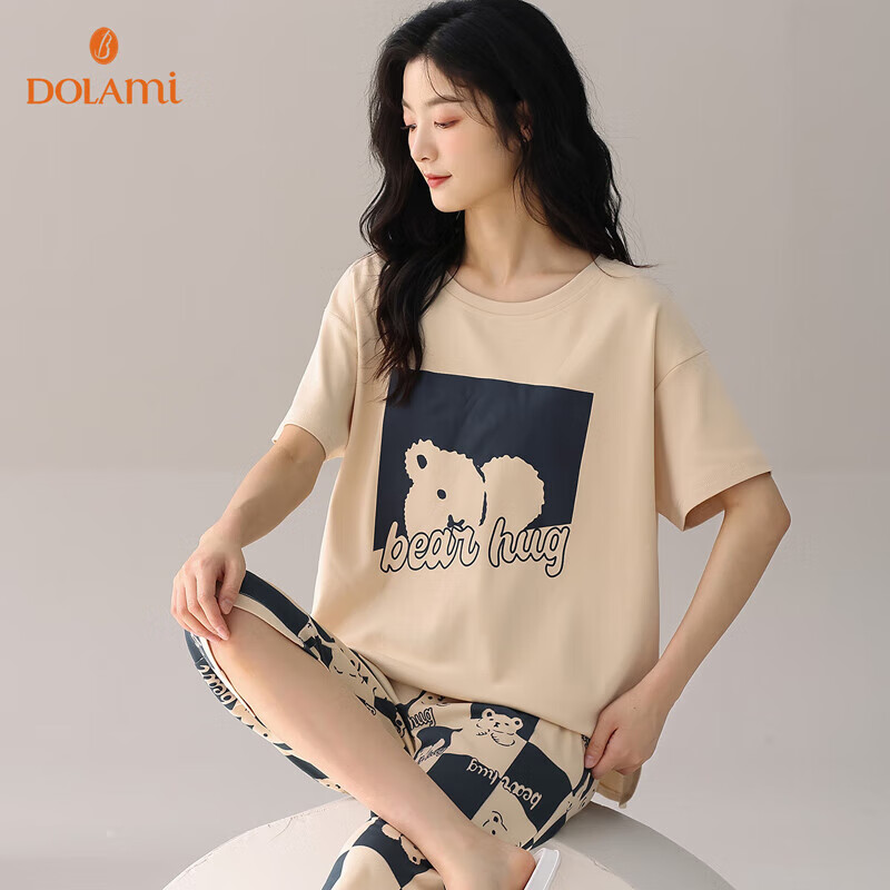 多拉美睡衣女夏纯棉短袖可爱套头休闲可外穿夏季薄款女士家居服套装 XXL