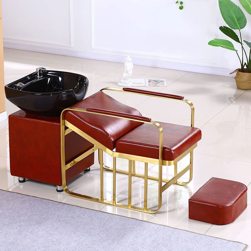 可狄发廊洗头床美发店洗头床剪发专用理发店洗头床金属框架陶瓷盆 官