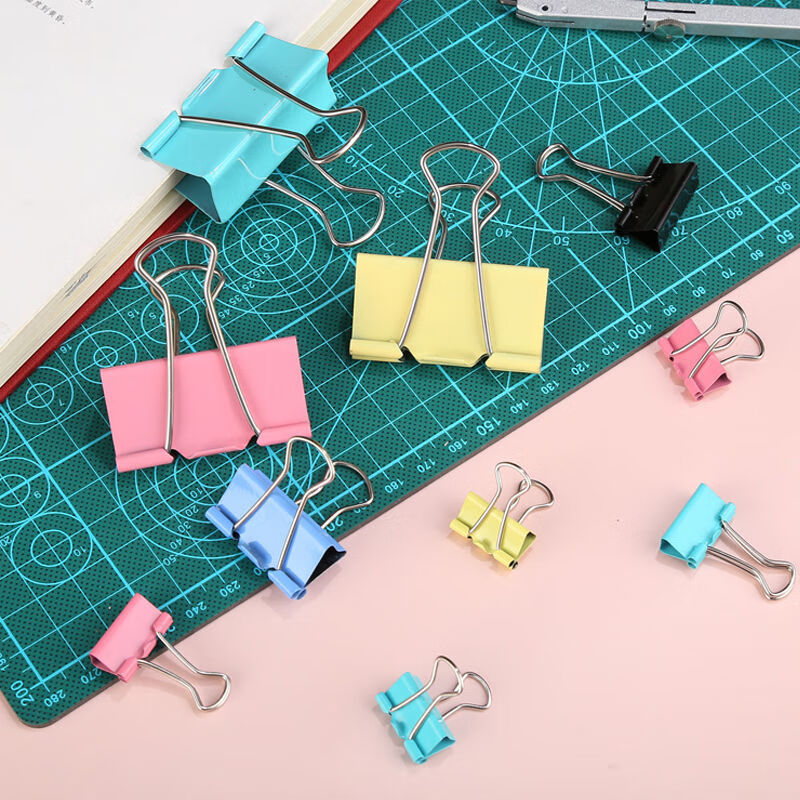 旭泽【精选品质】彩色长尾夹办公文具小夹子文件夹大小号试卷夹书夹燕尾夹铁票据夹 【特大】51mm/12个 彩色/筒装