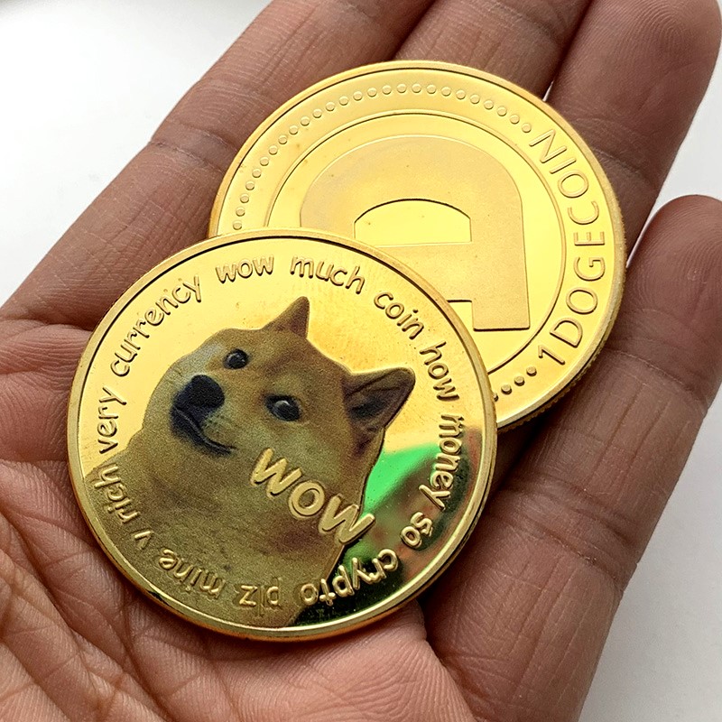 枳记家 美国实物狗狗币纪念币dogcoin金色币彩绘镀金收藏把玩工艺品