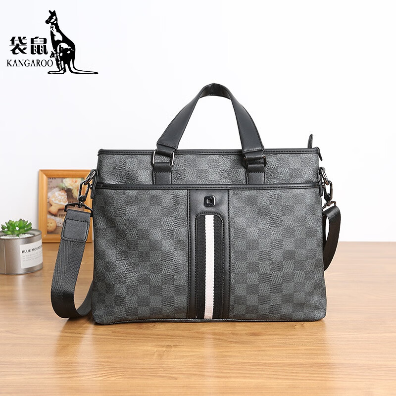 袋鼠(kangaroo) 新款时尚潮流格子单肩包男士斜挎包男款手提包公文包