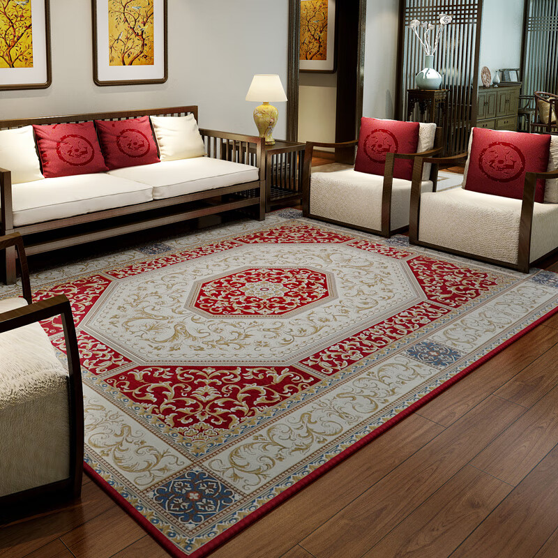 诗维蔻新中式地毯加厚客厅家用复古红地毯茶几毯餐厅进门可机洗中国风 中式 红色 140*200CM