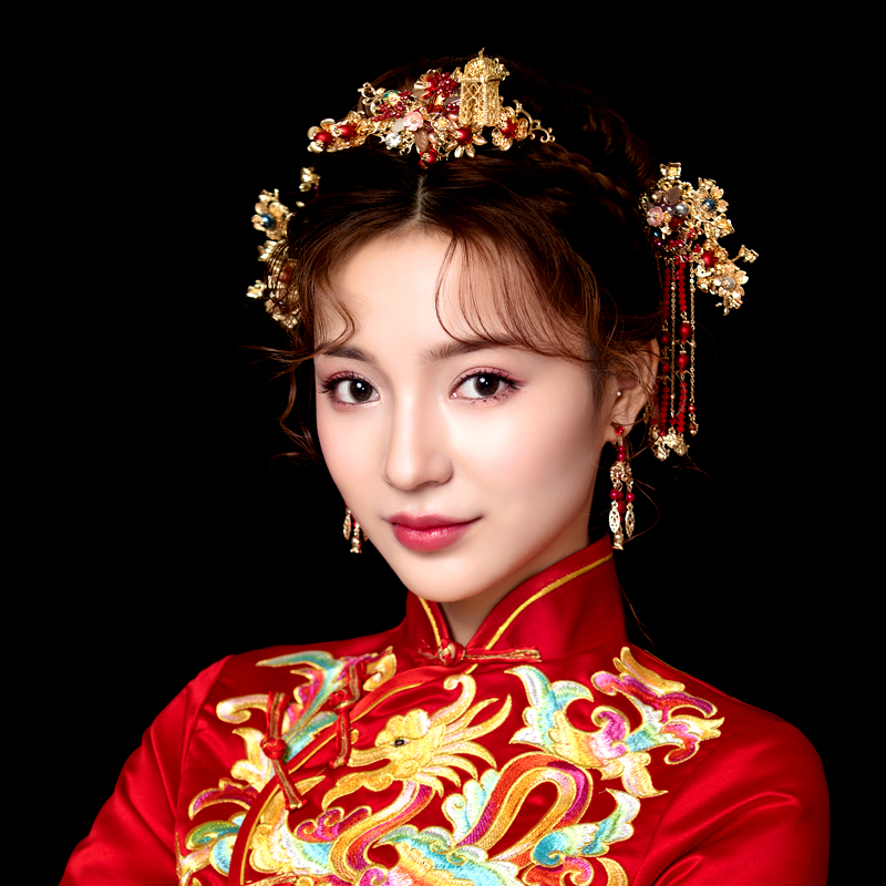 岑枫 秀禾服凤冠新娘头饰大气中式步摇发簪古装流苏女皇冠结婚 爱美款