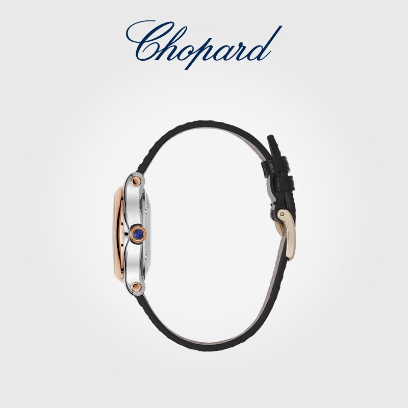 萧邦（Chopard）快乐钻石30mm玫瑰金及精钢机械机芯瑞士手表女腕表 玫瑰金及精钢黑色表带 30mm