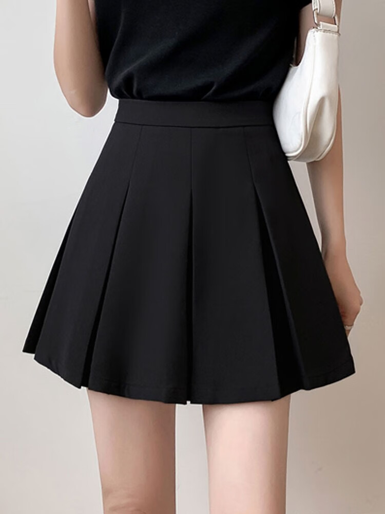 示诗白色百褶裙 短裙显瘦遮肚轻熟风半身裙高腰遮胯百褶裙春 黑色 m