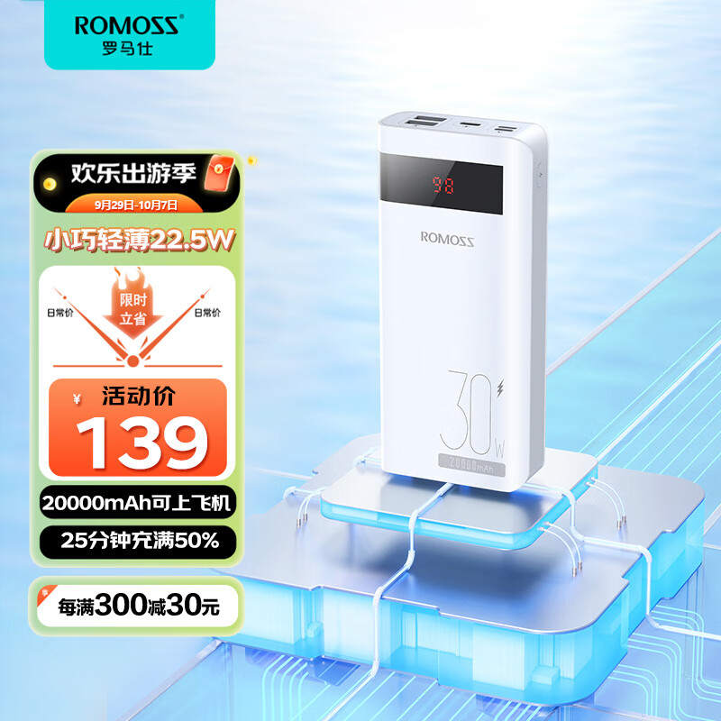 罗马仕20000毫安时30W双向快充充电宝大容量移动电源智能数显小巧便携适用于苹果华为小米安卓手机高性价比高么？