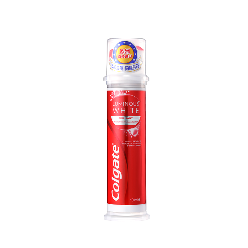 高露洁（Colgate）欧洲进口耀白去渍直立按压式泵式美白牙膏100ml 5倍去渍 去口臭