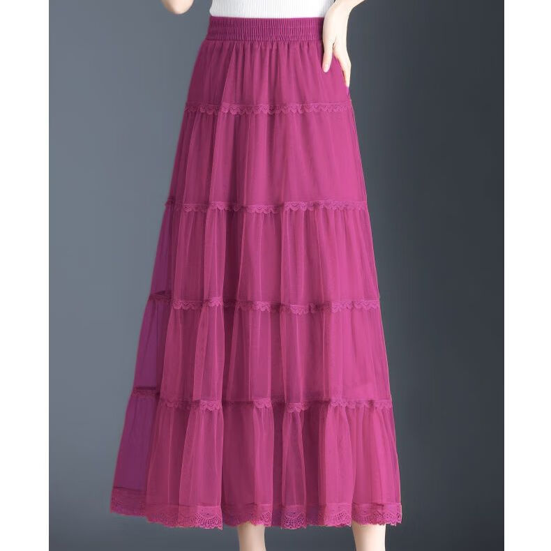 璟浩半身裙春秋蕾丝高级感网纱女秋冬裙子高档三层大摆秋季半身长裙花