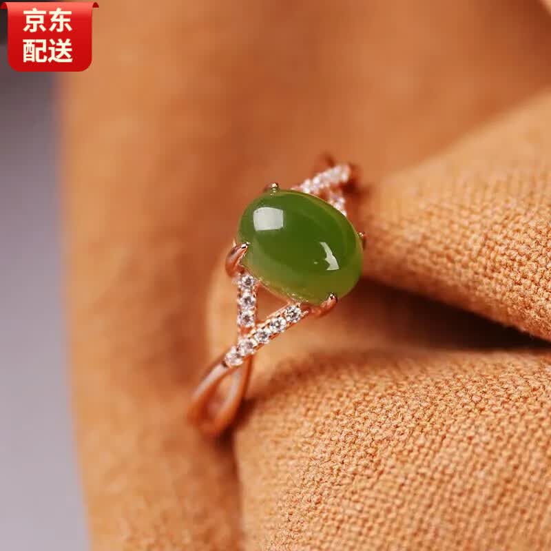 卡古兰  和田玉碧玉戒指民族风玉石女S925银玫瑰金镶时尚蛋面活口开口礼物  开口可调节怎么看?
