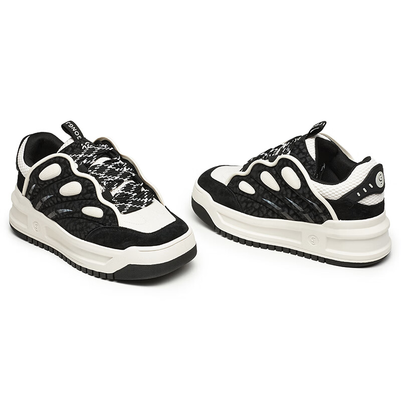 共迹gongji 2025秋季新款福蝶面包鞋方头板鞋厚底增高运动鞋轻便休闲鞋女鞋 黑色-夜迷蛱蝶 35 (225mm)