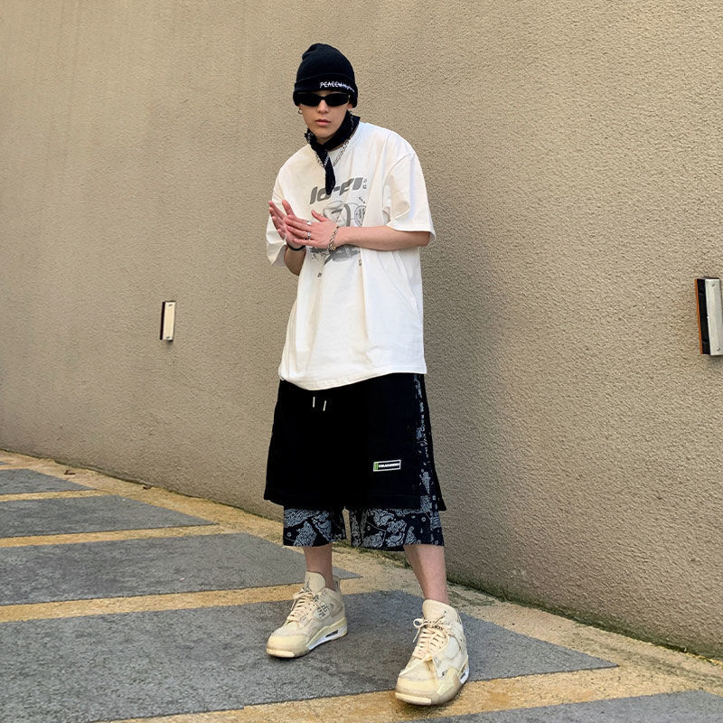 radinka2024夏新款男生嘻哈宽松短裤高街风休闲五分裤潮牌腰果花裤子