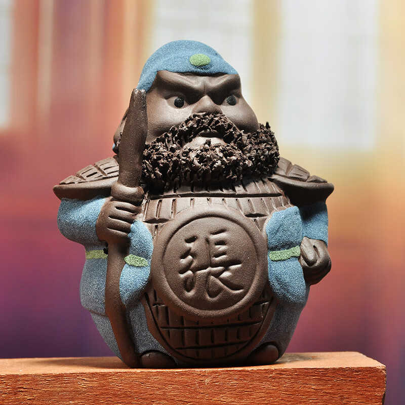 如可爱彩砂陶紫砂茶宠精品家居小摆件三国五虎将创意礼品小和尚 张飞