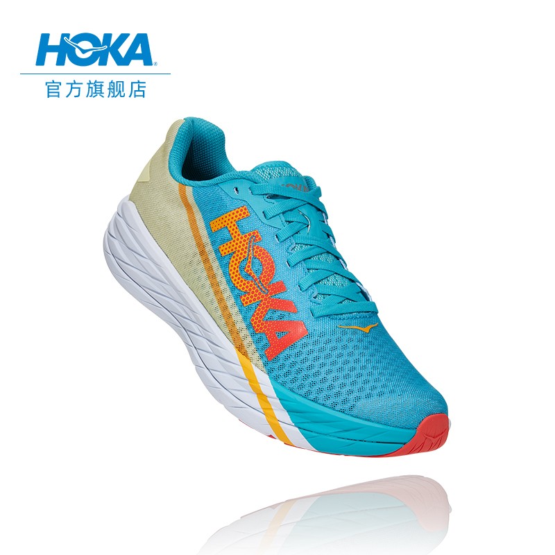 HOKA ONE ONE男女款火箭X碳板竞速公路跑步鞋Rocket X透气运动鞋 深海蓝 / 浅绿色- 男女款 40.5/ 255mm
