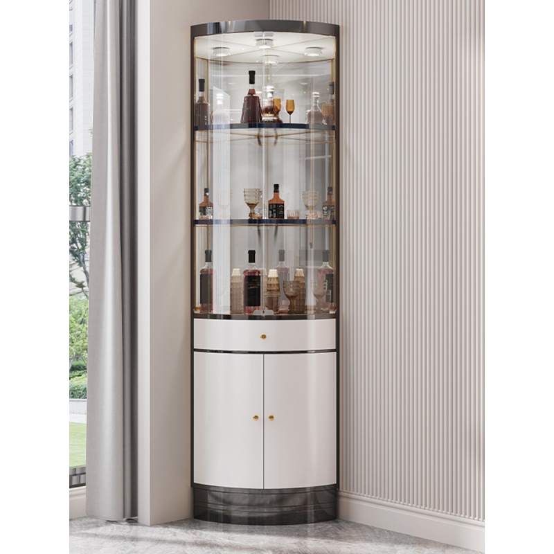 白酒收藏柜玻璃门酒柜轻奢不锈钢三角柜后现代扇形转角柜家用靠墙酒柜