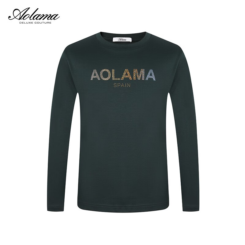 奥拉玛（Aolama）新品男装长袖t恤衫春烫钻男士打底长袖休闲衫奥拉玛t恤男礼物 墨绿色 54