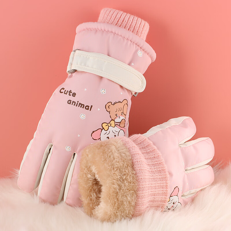 火炬人儿童手套防寒4岁-8岁加绒加厚卡通女童滑雪保暖手套C3338